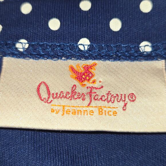 Quacker Factory Jeanne Bice Women 2X Snap Front Top Blue White Polka Dot Stretch - Picture 2 of 11
